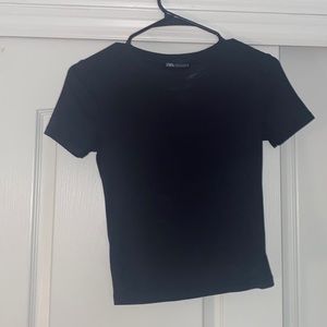Zara Short Sleeve Black Top
